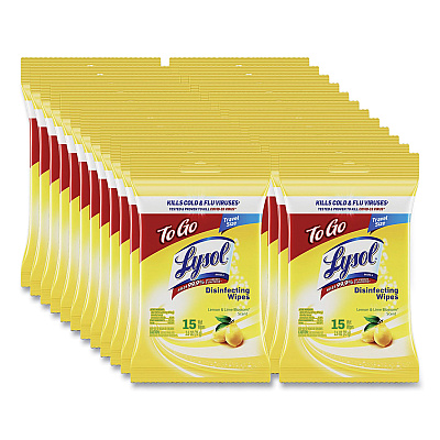 LYSOL Brand Disinfecting Wipes Flatpacks, 1-Ply, 6.69 x 7.87, Lemon and Lime Blossom, White, 15 Wipes/Flat Pack, 24 Flat Packs/Carton (99799CT)
