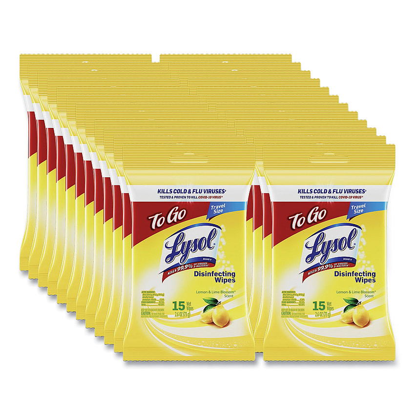LYSOL Brand Disinfecting Wipes Flatpacks, 1-Ply, 6.69 x 7.87, Lemon and Lime Blossom, White, 15 Wipes/Flat Pack, 24 Flat Packs/Carton (99799CT)
