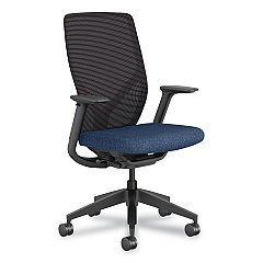 HON Flexion Mesh Back Chair, Supports Up to 300 lb, 14.81" to 19.7" Seat Height, Navy Seat, Black Back, Black Base (FXTSAMAX13NL)