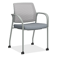 HON Ignition Series Mesh Back Mobile Stacking Chair, 25 x 21.75 x 33.5, Basalt Seat, Fog Back, Textured Silver Base (I2S6FHFA258T)