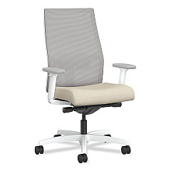 HON Ignition 2.0 4-Way Stretch Mid-Back Task Chair, White Adjustable Lumbar Support, Biscotti Seat, Fog Back, White Base (I2MM2AFH11WX)