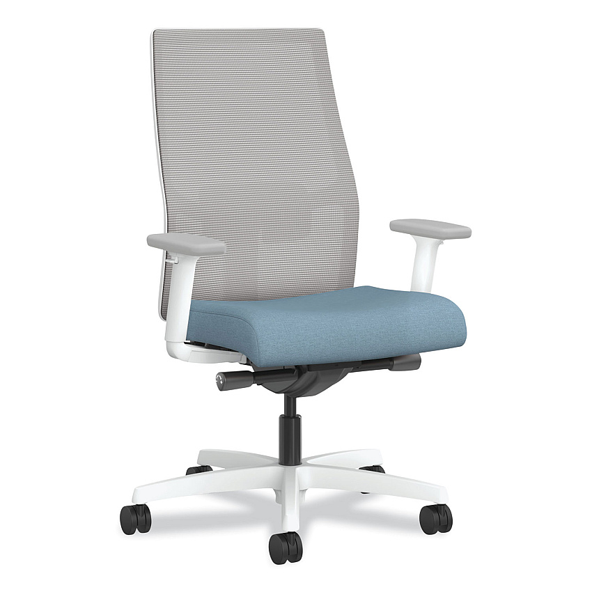 HON Ignition 2.0 4-Way Stretch Mid-Back Mesh Task Chair, White Lumbar Support, Carolina Seat, Fog Back, White Base (I2MM2AFH21WX)