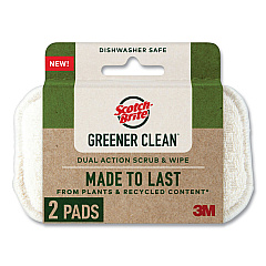 Scotch-Brite Greener Clean Dual Action Scrub and Wipe, 2.8 x 4.7, 0.7" Thick, White, 2/Pack (927732SW)