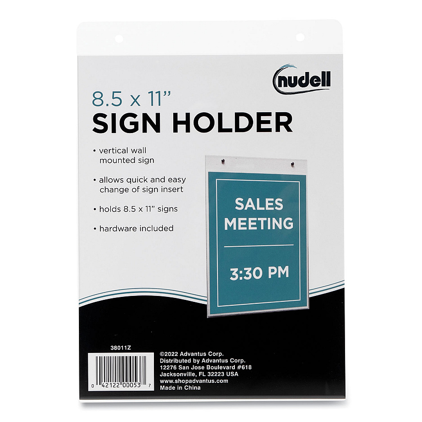 NuDell Clear Plastic Sign Holder, Wall Mount, 8.5 x 11 (38011Z)