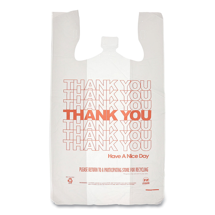 AmerCareRoyal Thank You Bags, 13" x 23" x 23", Red/White, 1,000/Carton (RPTYB6FS)