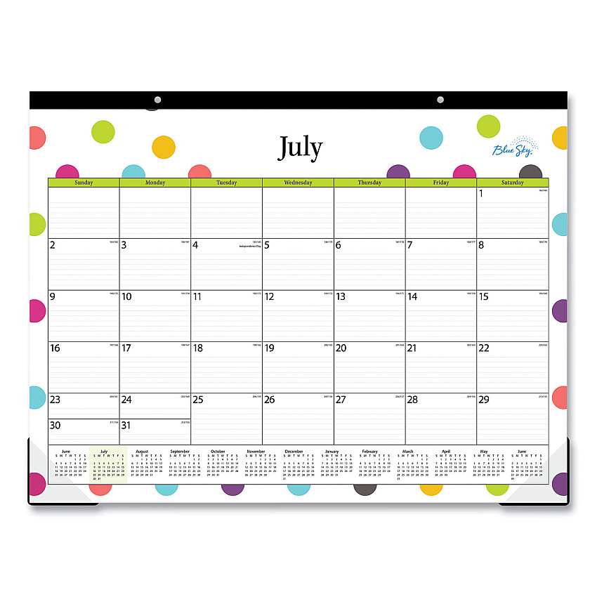 Blue Sky Teacher Dots Academic Desk Pad, 22 x 17, Black Binding, Clear Corners, 12-Month (July to June): 2022 to 2023 (105496)