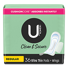 U by Kotex Security Regular Ultrathin Pad with Wings, Unscented, 36/Pack (53631)