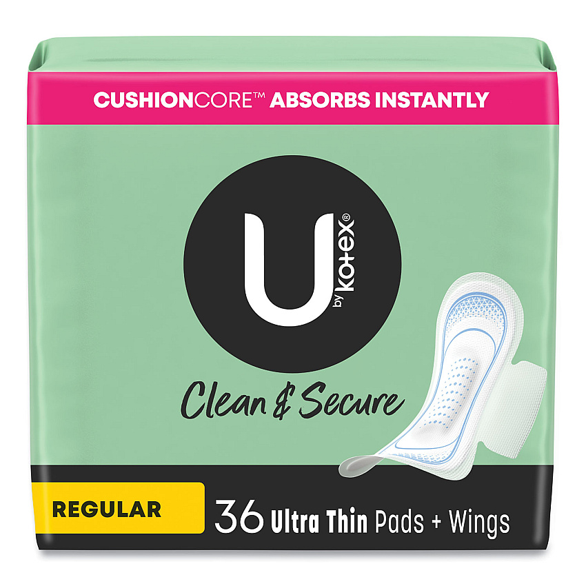 U by Kotex Security Regular Ultrathin Pad with Wings, Unscented, 36/Pack (53631)