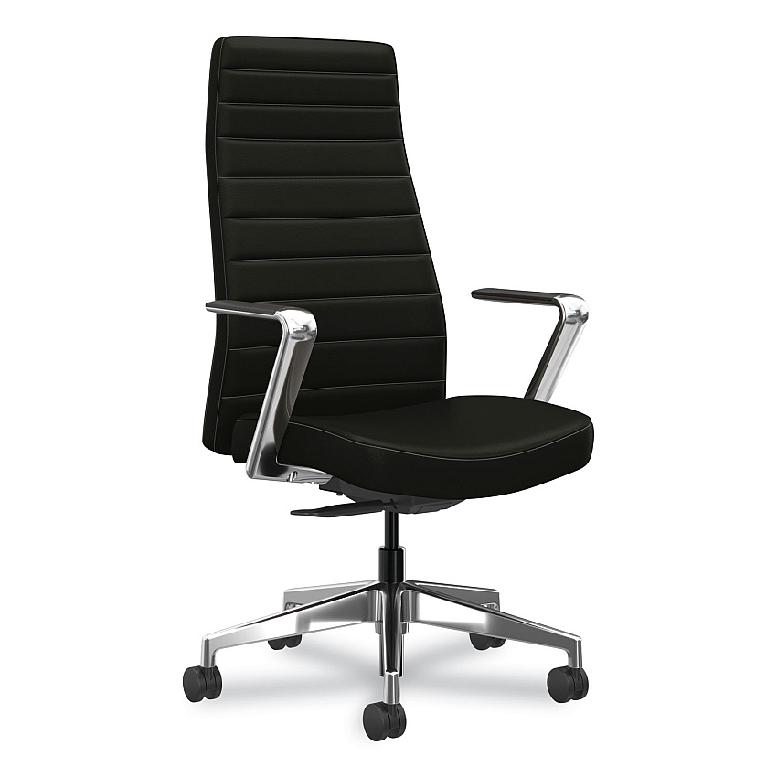 HON Cofi Executive High Back Chair, Supports Up to 300 lb, 15.5 to 20.5 Seat Height, Black Seat/Back, Polished Aluminum Base (CEUW0PU10C9P)