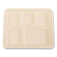 Boardwalk Bagasse PFAS-Free Food Tray, 5-Compartment, 8.26 x 0.98 x 10.9, Tan, Bamboo/Sugarcane, 500/Carton (BWKTRAY128NPFA)