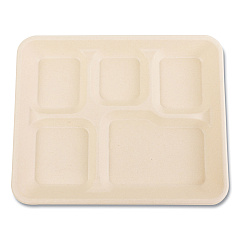 Boardwalk Bagasse PFAS-Free Food Tray, 5-Compartment, 8.26 x 0.98 x 10.9, Tan, Bamboo/Sugarcane, 500/Carton (BWKTRAY128NPFA)
