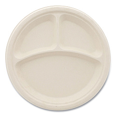 Boardwalk Bagasse PFAS-Free Dinnerware, Plate, 10" dia, 3-Compartment, Tan, 500/Carton (BWKPLT3C10NPFA)