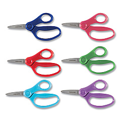 Fiskars Kids Scissors, Pointed Tip, 5" Long, 1.75" Cut Length, Straight Handle, Randomly Assorted Handle Color (1067052)