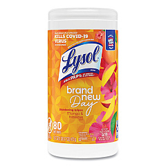 LYSOL Brand Disinfecting Wipes, 7 x 7.25, Mango and Hibiscus, 80 Wipes/Canister (97181EA)