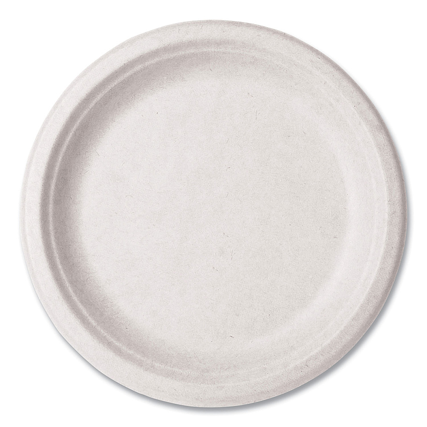 Vegware Molded Fiber Tableware, Compostable, Plate, 9" Diameter, White, 500/Carton (WHBRG09)