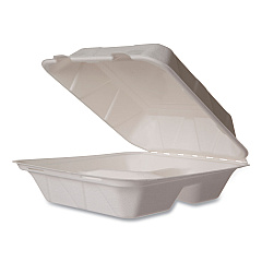 Vegware Nourish Molded Fiber Takeout Containers, Compostable, 3-Compartment, 7.9 x 7.9 x 2.9, White, Sugarcane, 200/Carton (WH83HW)