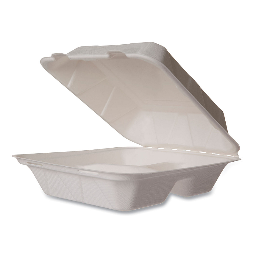 Vegware Nourish Molded Fiber Takeout Containers, Compostable, 3-Compartment, 7.9 x 7.9 x 2.9, White, Sugarcane, 200/Carton (WH83HW)