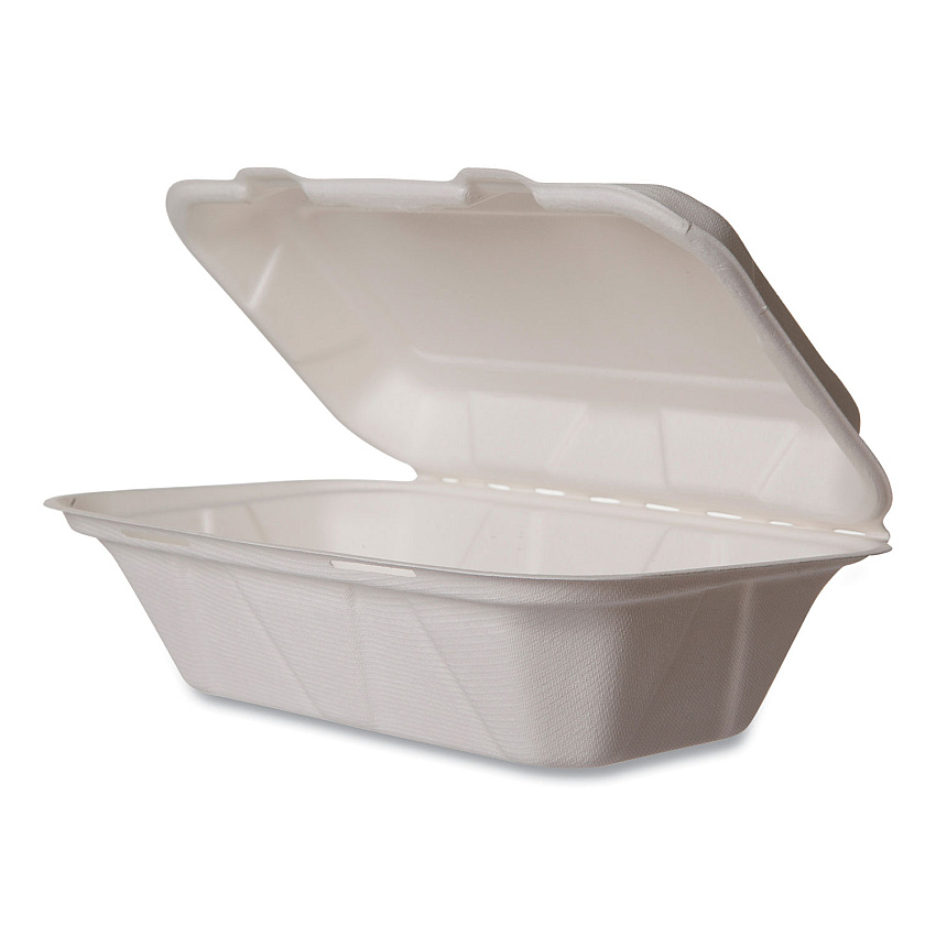 Vegware Nourish Molded Fiber Takeout Containers, Compostable, 5 x 9 x 2, White, Sugarcane, 250/Carton (WHHOAGIE)