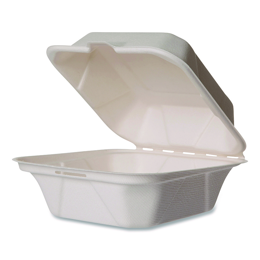 Vegware Nourish Molded Fiber Takeout Containers, Compostable, 5.9 x 5.9 x 2.9, White, Sugarcane, 400/Carton (WH6HW)