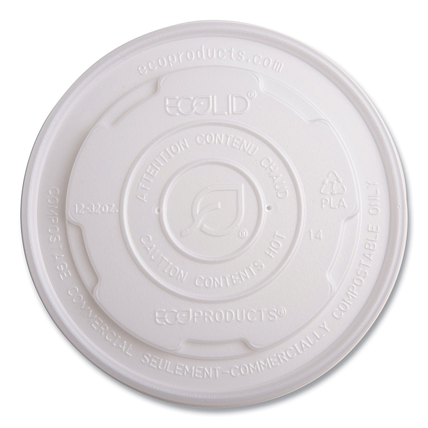 Eco-Products World Art PLA-Laminated Soup Container Lids for 12 oz, 16 oz, 32 oz, White, 50/Pack, 10 Packs/Carton (EPECOLIDSPL)