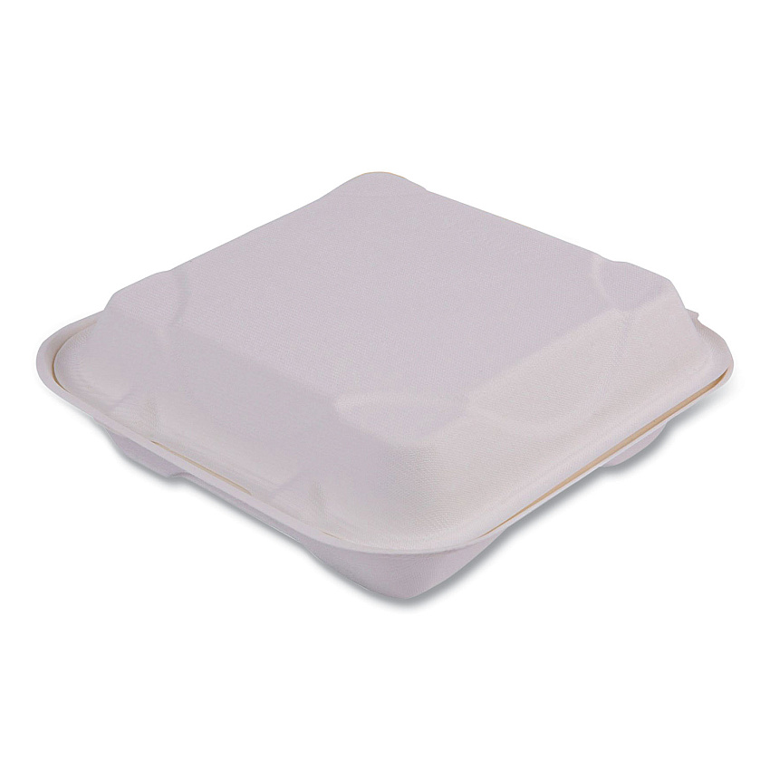 Eco-Products Renewable and Compostable Sugarcane Clamshells, 9 x 9 x 3, White, 50/Pack, 4 Packs/Carton (EPHC91)