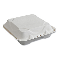 Eco-Products Vanguard Renewable and Compostable Sugarcane Clamshells, 1-Compartment, 9 x 9 x 3, White, 200/Carton (EPHC91NFA)