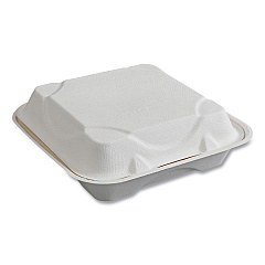 Eco-Products Vanguard Renewable and Compostable Sugarcane Clamshells, 1-Compartment, 9 x 9 x 3, White, 200/Carton (EPHC91NFA)