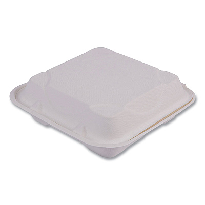 Eco-Products Renewable and Compost Sugarcane Clamshells, 3-Compartment, 9 x 9 x 3, White, 50/Pack, 4 Packs/Carton (EPHC93)