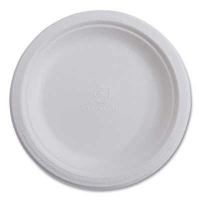 Eco-Products Vanguard Renewable and Compostable Sugarcane Plates, 10" dia, White, 500/Carton (EPP005NFA)