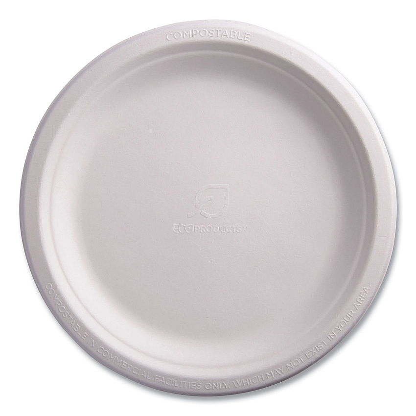 Eco-Products Renewable and Compostable Sugarcane Plates, 9" dia, Natural White, 50/Packs (EPP013PK)