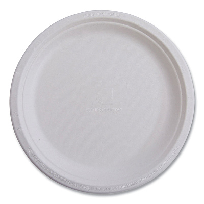 Eco-Products Renewable and Compostable Sugarcane Plates, 6" dia, Natural White, 1,000/Carton (EPP016CT)