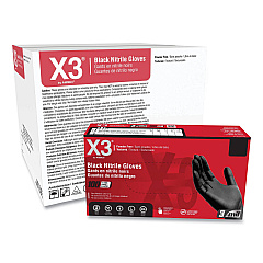 X3 by AMMEX Industrial Nitrile Gloves, Powder-Free, 3 mil, Large, Black, 100/Box, 10 Boxes/Carton (BX346100)