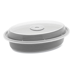 Pactiv Newspring VERSAtainer Microwavable Containers, Oval, 12 oz, 6.8 x 4.8 x 1.45, Black/Clear, Plastic, 150/Carton (OC12B)