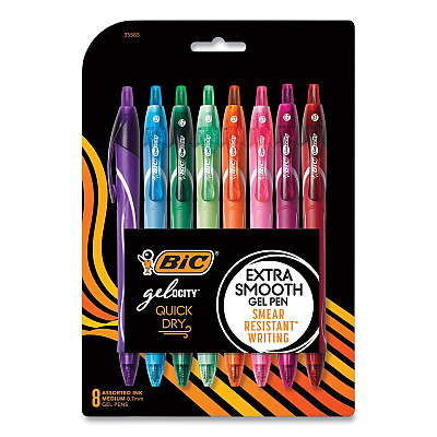 BIC Gel-ocity Quick Dry Gel Pen, Retractable, Medium 0.7 mm, Assorted Ink and Barrel Colors, 8/Pack (RGLCGAP81AST)