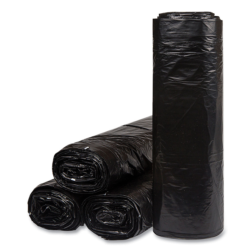 Inteplast Group Low-Density Commercial Can Liners, 60 gal, 1.2 mil, 38" x 58", Black, 10 Bags/Roll, 10 Rolls/Carton (ECI385812K)