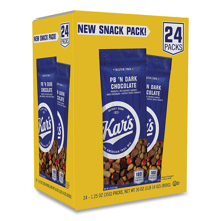 Kar's Trail Mix, Dark Chocolate/Peanut Butter, 1.25 oz Packet, 24/Box (08037)
