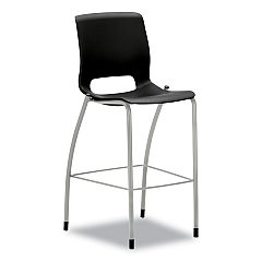 HON Motivate Four-Leg Cafe Height Stool, Supports Up to 300 lb, 30" Seat Height, Onyx Seat, Onyx Back, Platinum Base (MG5NEONPLAT)