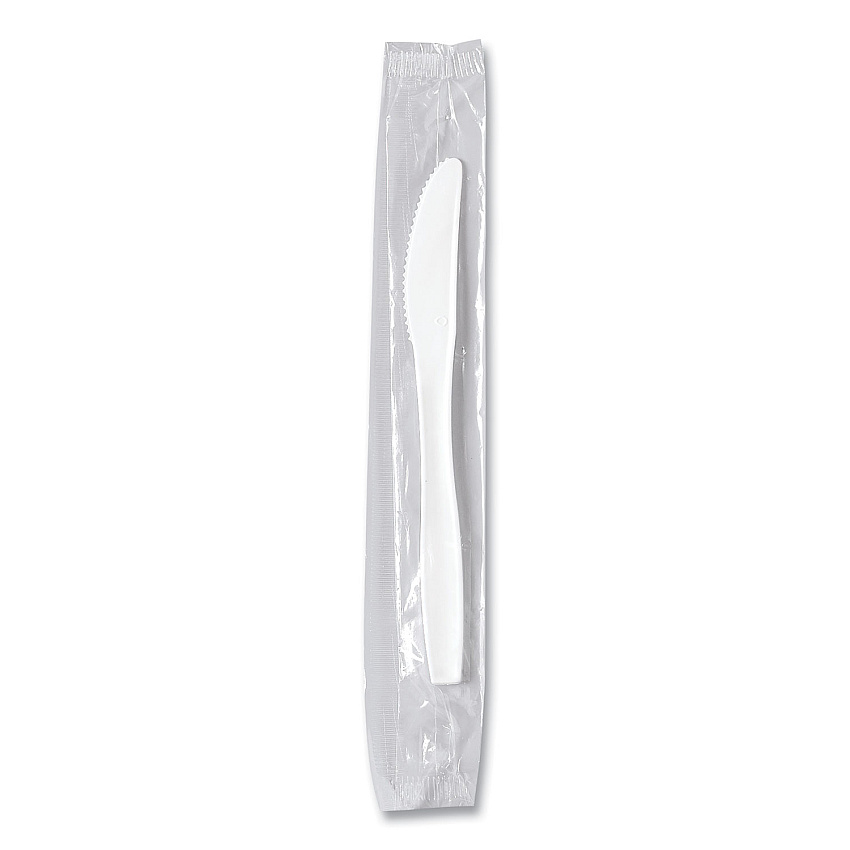 SOLO Regal Mediumweight Cutlery, Individually Wrapped, Knife, Plastic, White, 1,000/Carton (MOW20007)