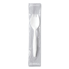 SOLO Regal Mediumweight Cutlery, Individually Wrapped, Spork, Plastic, White, 1,000/Carton (MOW60007)