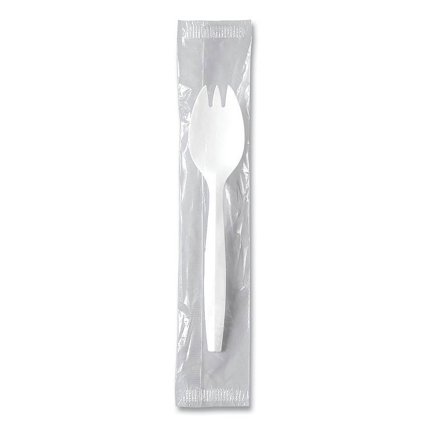 SOLO Regal Mediumweight Cutlery, Individually Wrapped, Spork, Plastic, White, 1,000/Carton (MOW60007)