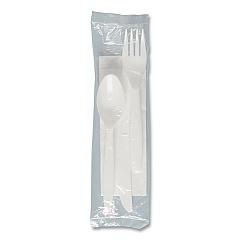 SOLO Regal Mediumweight Cutlery Kit, Individually Wrapped, Fork/Knife/Napkin/Spoon, Plastic, White, 250/Carton (MOW9Y0007)