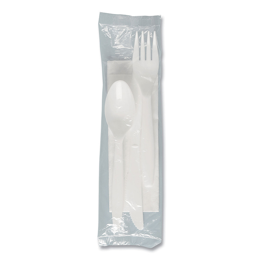 SOLO Regal Mediumweight Cutlery Kit, Individually Wrapped, Fork/Knife/Napkin/Spoon, Plastic, White, 250/Carton (MOW9Y0007)