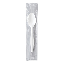 SOLO Regal Mediumweight Cutlery, Individually Wrapped, Spoon, Plastic, White, 1,000/Carton (MOW30007)