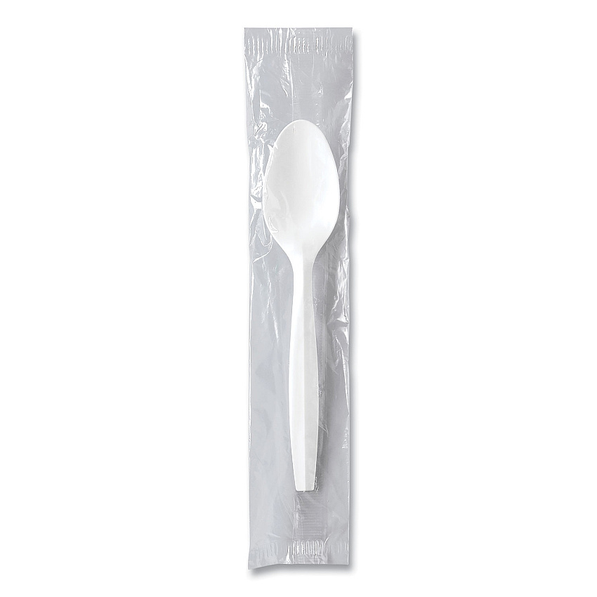 SOLO Regal Mediumweight Cutlery, Individually Wrapped, Spoon, Plastic, White, 1,000/Carton (MOW30007)
