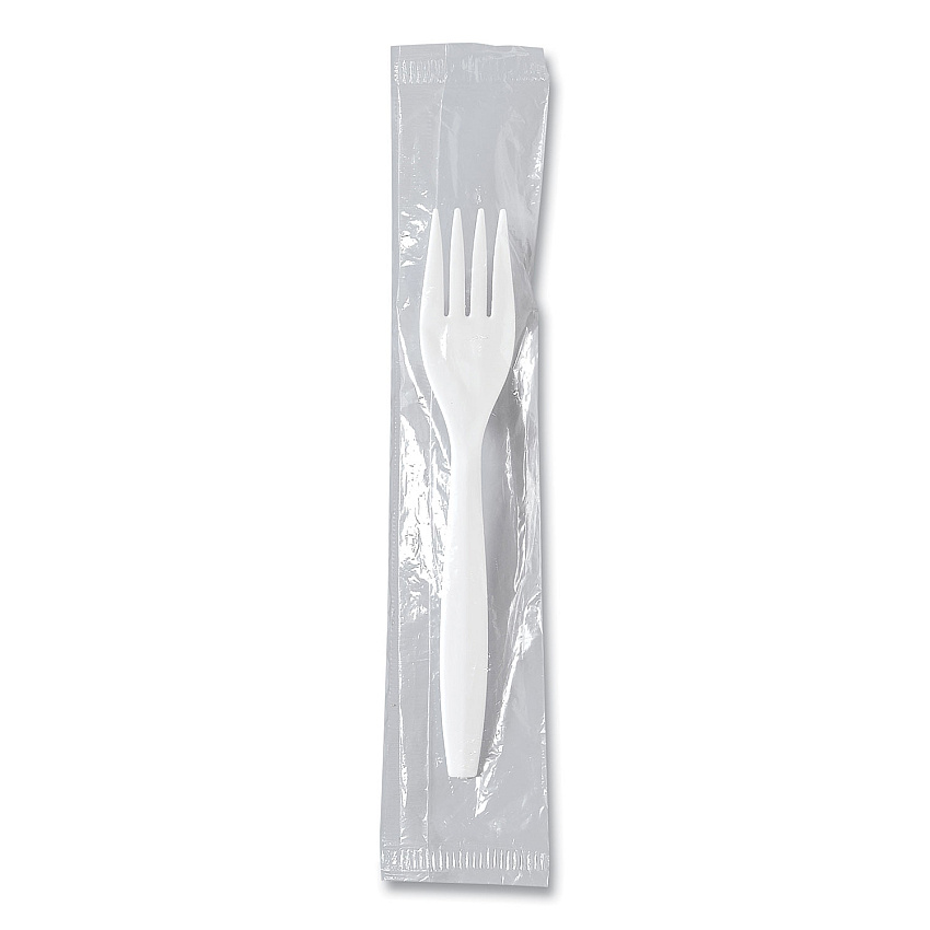 SOLO Regal Mediumweight Cutlery, Individually Wrapped, Fork, Plastic, White, 1,000/Carton (MOW10007)
