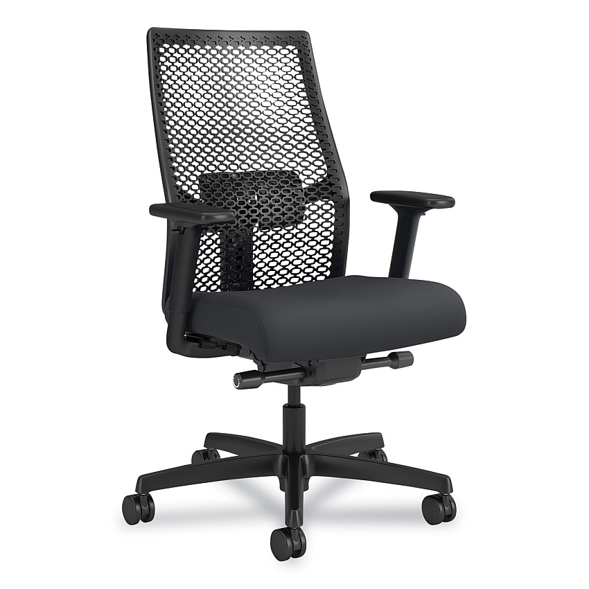 HON Ignition 2.0 ReActiv Mid-Back Task Chair, 17.25" to 21.75" Seat Height, Basalt Vinyl Seat, Charcoal Back, Black Base (I2MRL2BS23TK)