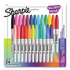 Sharpie Fine Tip Permanent Marker, Fine Bullet Tip, Assorted 80s Glam Colors, 24/Pack (2185229)