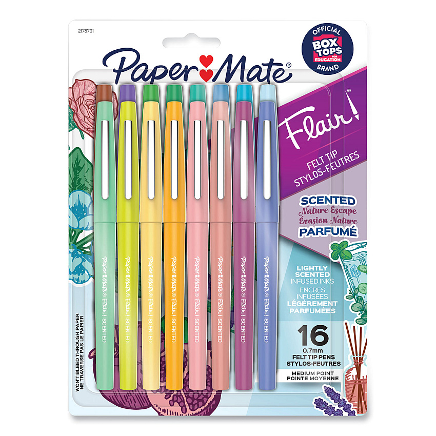 Paper Mate Flair Scented Felt Tip Porous Point Pen, Nature Escape Scents, Medium 0.7 mm, Assorted Ink and Barrel Colors, 16/Pack (2178701)