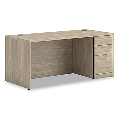HON 10500 Series Single Pedestal Desk, Right Pedestal: Box/Box/File, 66" x 30" x 29.5", Kingswood Walnut (105897RLKI1)