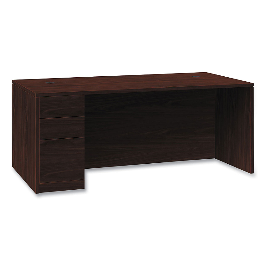 HON 10500 Series Single Pedestal Desk, Left Pedestal: Box/Box/File, 66" x 30" x 29.5", Mahogany (105898LNN)